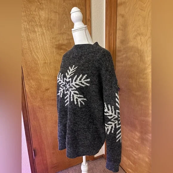 Michelle Mae Charcoal and Cream Snowflake Holiday Sweater - Picture 2 of 7